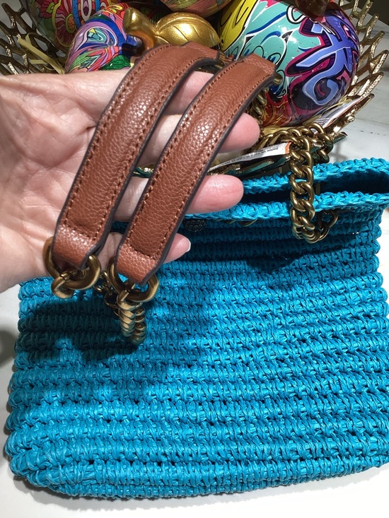 Kurt Geiger Turquoise Woven Chain-Handle Shoulder Bag NWOT - Picture 11 of 12